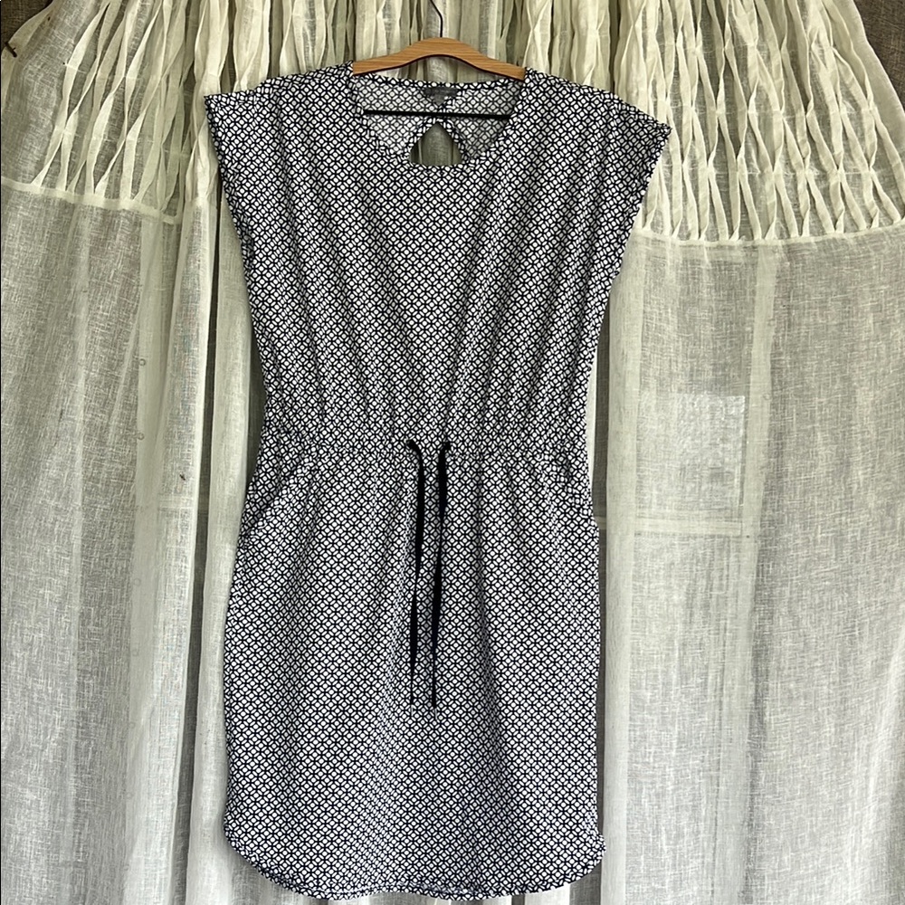 Talbots Blue and White Sheath Midi Dress